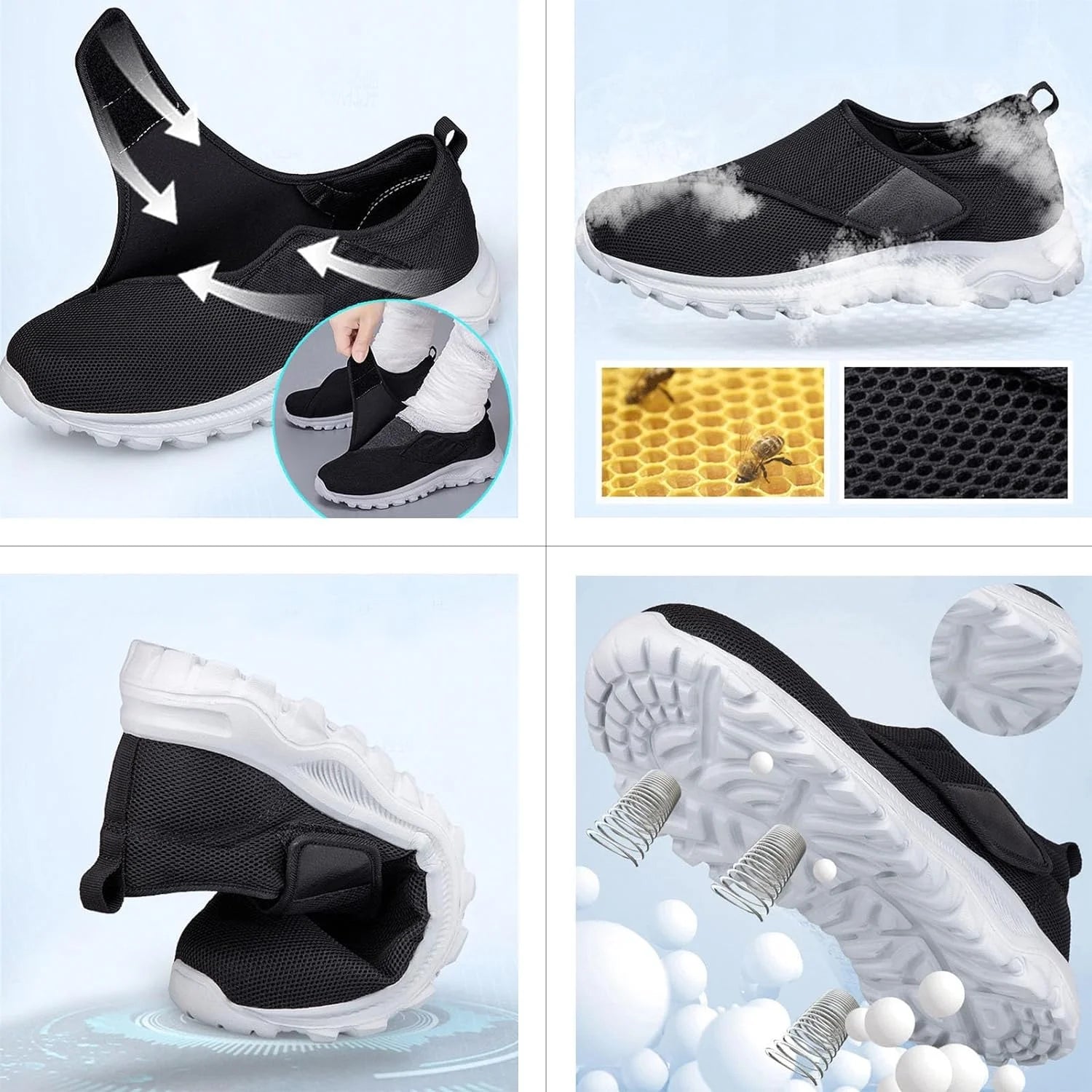 Leisure Sports Velcro Elderly Shoes with Wide and Swollen Feet for Middle-Aged and Elderly Men and Women, Soft Soled Walking Shoes